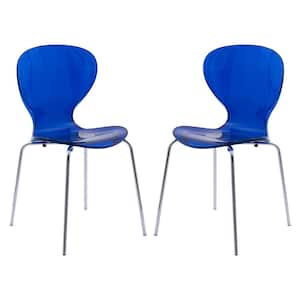 Oyster Transparent Blue Modern Plastic and Chrome Side Chair Set of 2