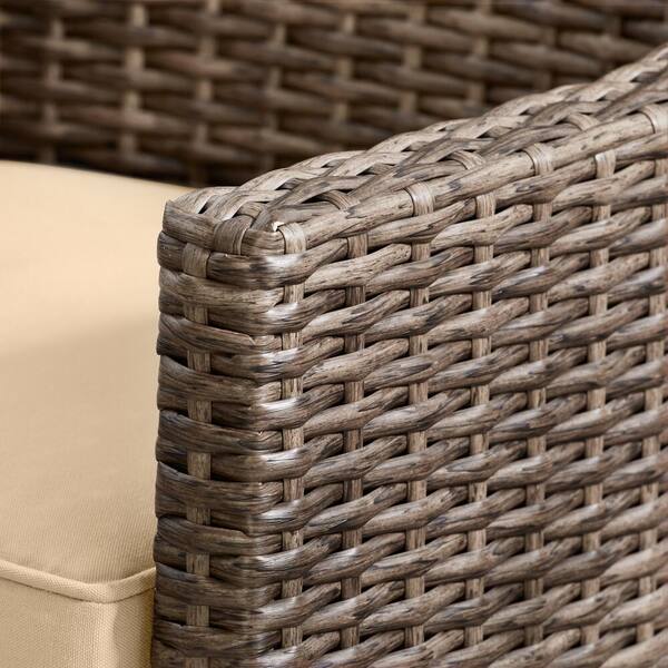 Light Brown Gray Woven 6 Rectangular Rattan dinette with a Gray Cushions,Grey