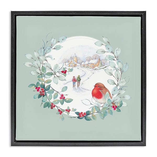 Stupell Industries Winter Scene with Border by Julie Clay 1 Piece Floater Frame Graphic Print People Poster Art Print 18 in. x 18 in.