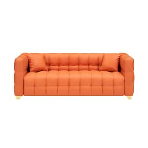 80 in. Wide Square Arm Faux Leather Rectangle Modern Upholstered Sofa in Orange