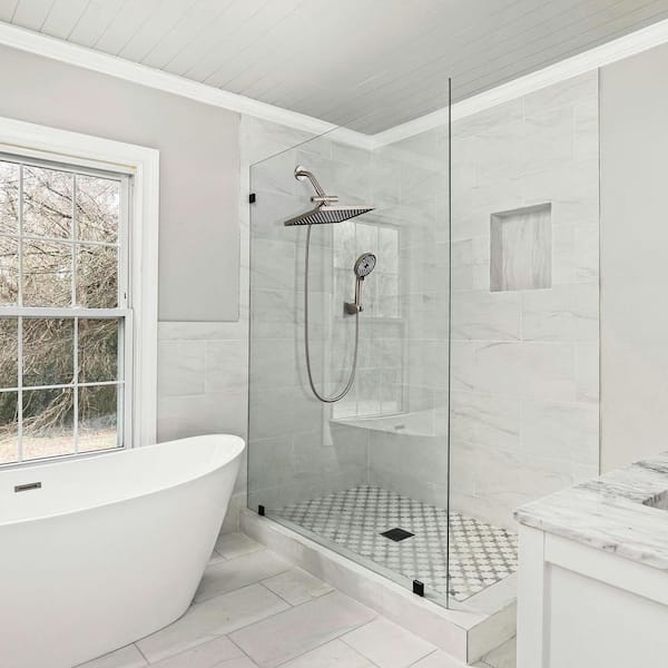 Rainfall Shower Head Combo 6-Spray 12 in. Wall Mount Dual Shower Heads and Handheld Head with 1.8 GPM in Brushed Nickel