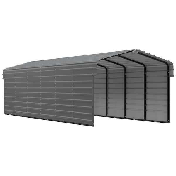 10 ft. W x 29 ft. D x 7 ft. H Charcoal Galvanized Steel Carport with 2-Side Wall Kits