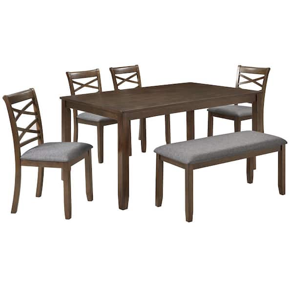 6-Piece Acacia Wood Outdoor Conversation Patio Furniture Set with Gray Cushions