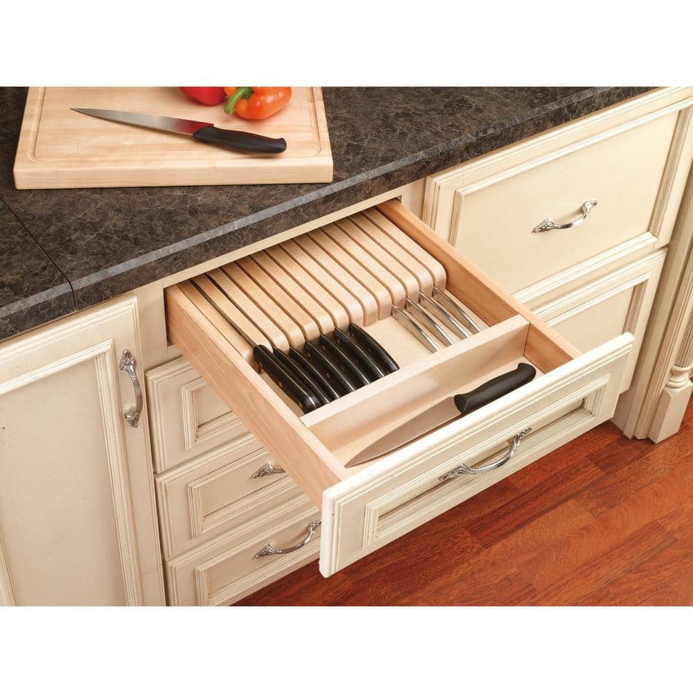 Natural Maple 19-Slot Knife Block Drawer Organizer with Utensil Holder
