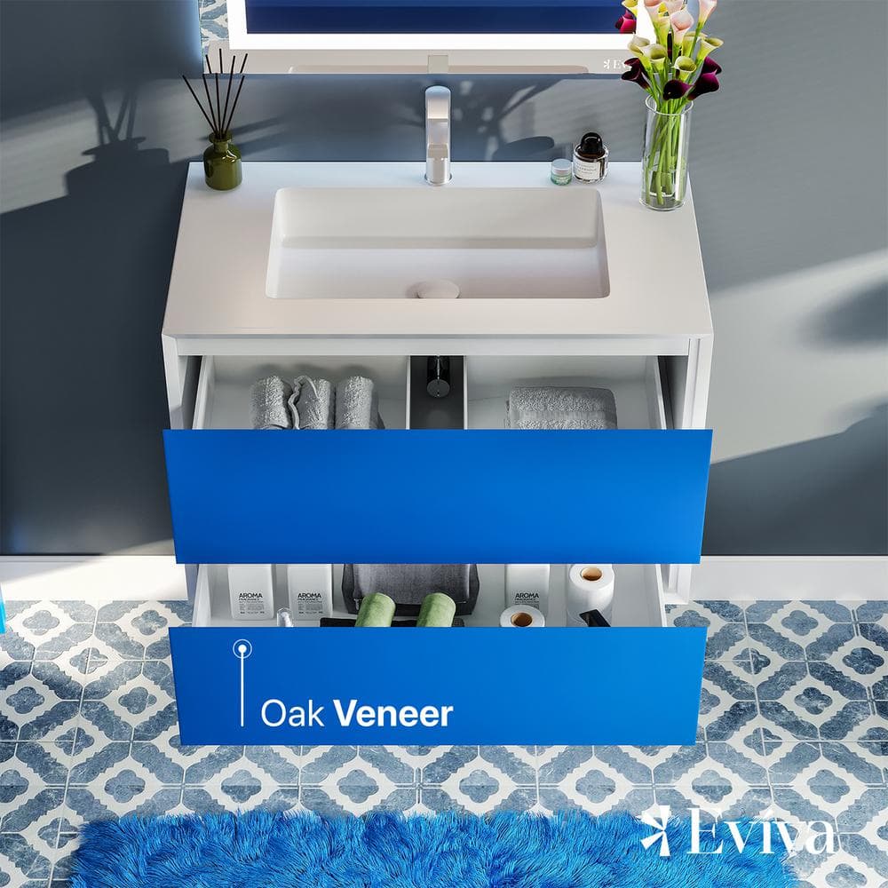 Vienna 36" Blue and White Wall-Mount Bathroom Vanity with Integrated Acrylic Top
