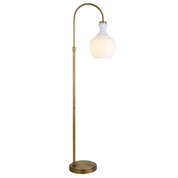 Meyer Cross Verona 70 In Brushed Brass Arc Floor Lamp With White Milk Glass Shade Fl1179 The Home Depot Brushed Brass Arc Floor Lamp, Sphere Stem Floor Lamp Brass Milk Glass 2 Light