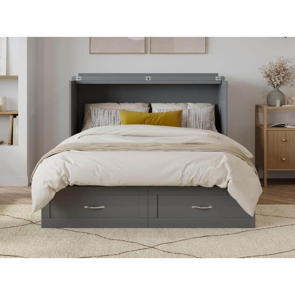 Hamilton Gray Full Murphy Bed Chest with Storage Drawer