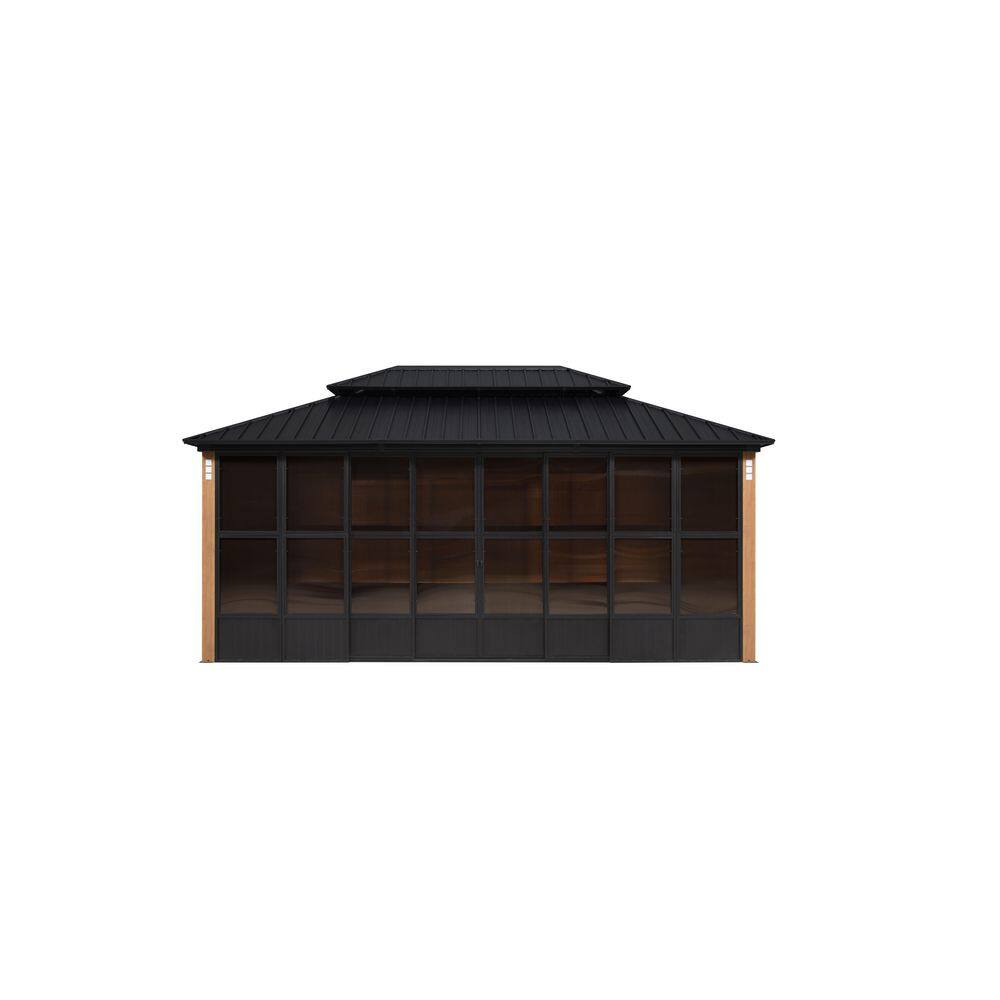 12 ft. x 18 ft. Sunroom Hardtop Gazebo Solarium Galvanized Steel Double Roof Aluminum Screen House Patio Backyard Brown price history on PriceWatchPro