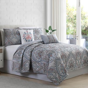 4-Piece Multi-Colored Printed Reversible Romley Twin Microfiber Quilt Set
