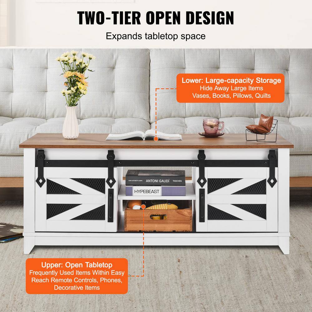 48" White and Walnut Wood Lift-Top Farmhouse Coffee Table