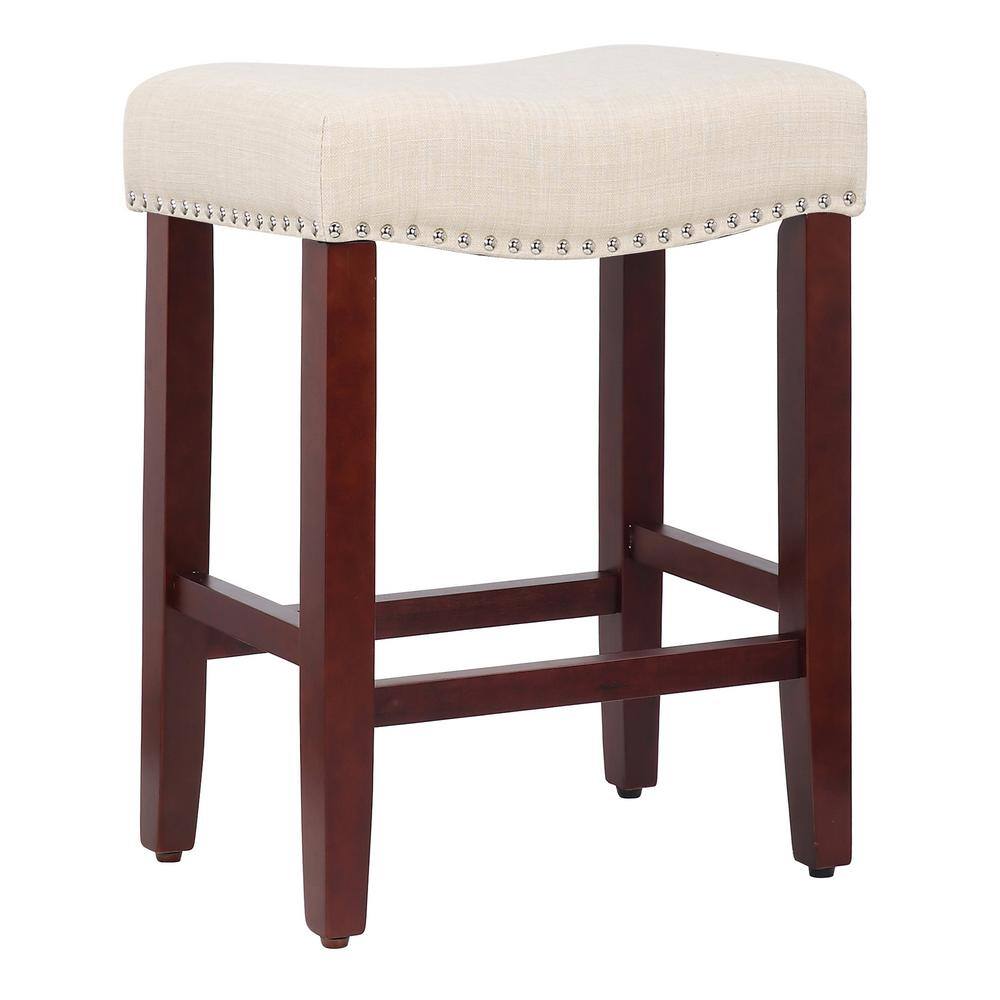 Beige 24" Saddle Style Backless Wood Bar Stool, Set of 2