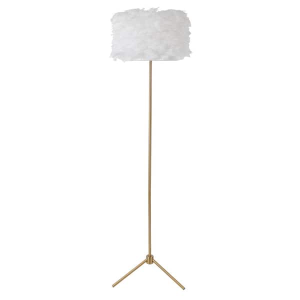 Decor Therapy 59 in. White Fiona Gold Metal Floor Lamp with Feathered Shade