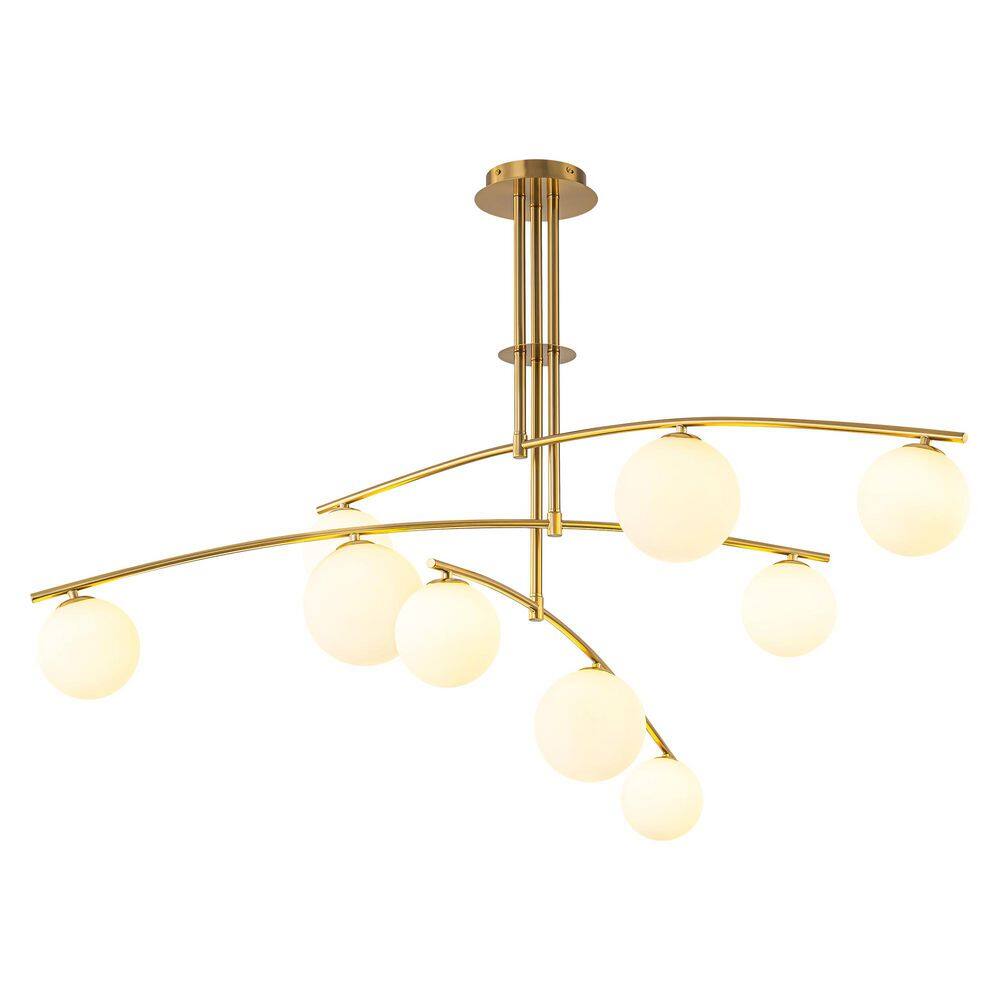 Mauree 51.2-in 9-Light Brass Semi-Flush Mount Dimmable Chandelier Ceiling Light with Opal Glass Globes price history on PriceWatchPro