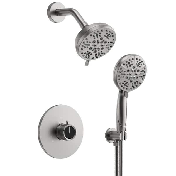 EVERSTEIN 5 in. Wall Mount 1-Handle 5-Spray Round Tub and Shower Faucet 1.8 GPM in Brushed Nickel Pressure Balance Valve Included