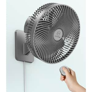 10 in. 4-Speed 90°Oscillating Adjustable Tilt Wall Mounted Fan in Grey with Remote and Timer