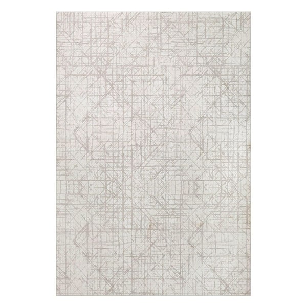 Aria Ivory 9 ft. x 12 ft. Woven Abstract Polyester Area Rug