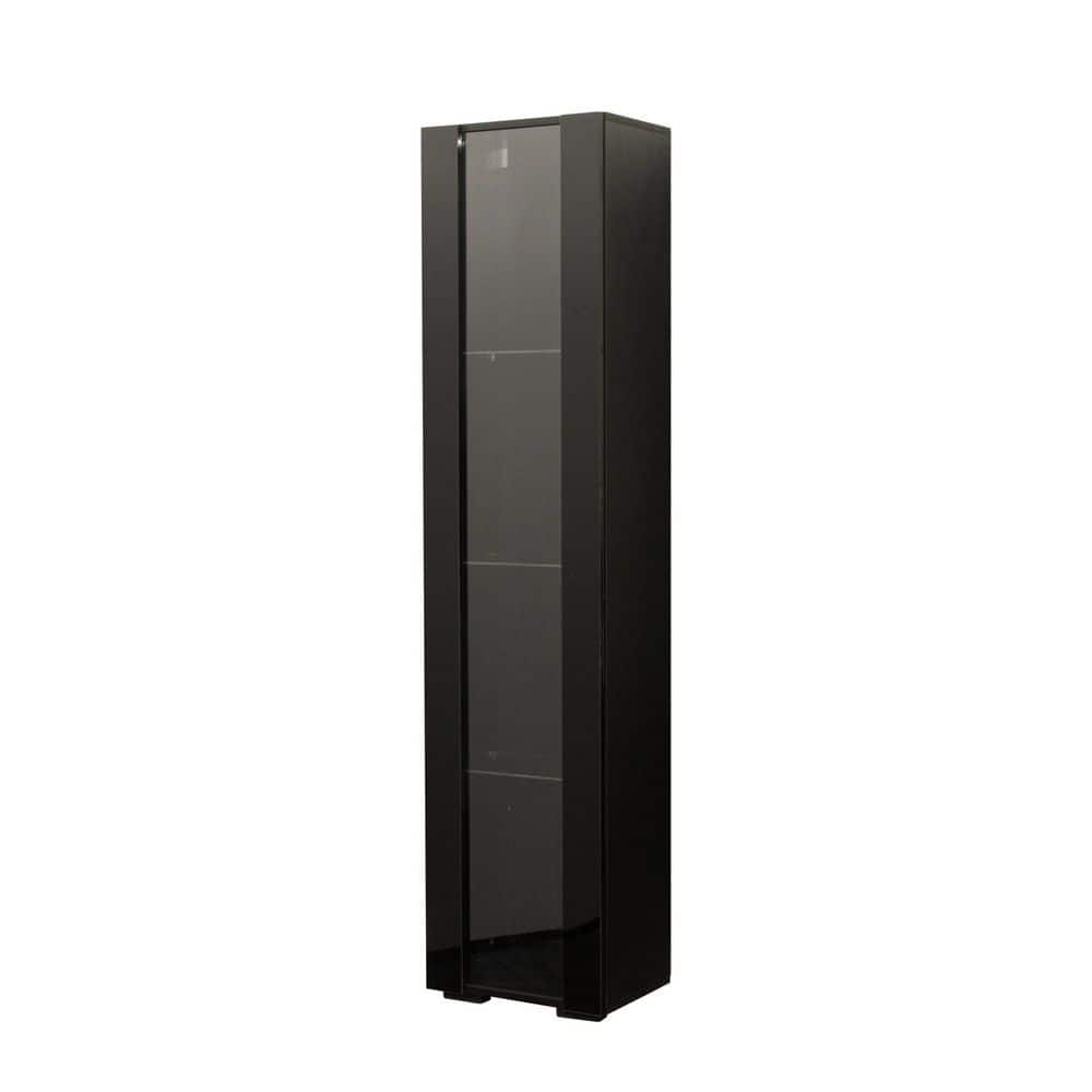 Black Display Cabinet with Glass Shelves LED Light