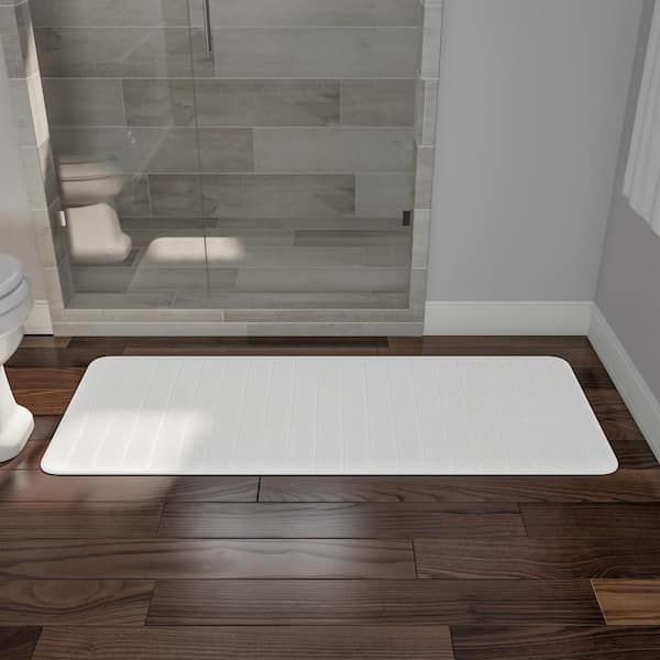 White 24.25 in. x 60 in. Memory Foam Striped Extra Long Bath Mat