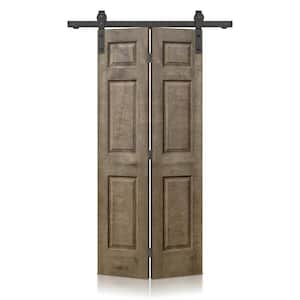 24 in. x 80 in. Vintage Brown Stain 6 Panel MDF Composite Hollow Core Bi-Fold Barn Door with Sliding Hardware Kit