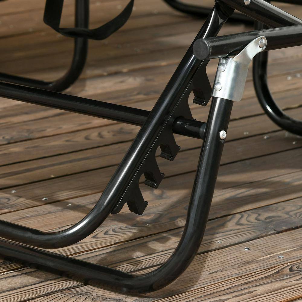 Gray Metal Outdoor Folding Chaise Lounge Set with Sunshade