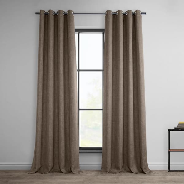 Exclusive Fabrics & Furnishings Dutch Cocoa Brown Faux Linen Grommet Room Darkening Curtain - 50 in. W x 108 in. L (1 Panel)