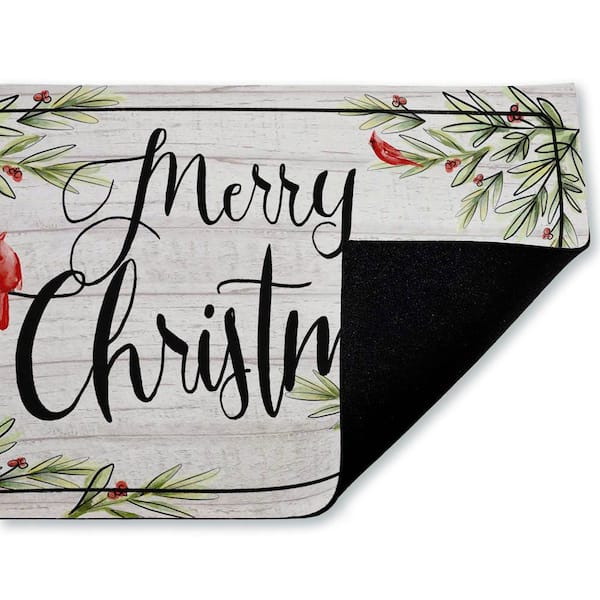 Rustic Merry Christmas Cardinals Red 18 in. x 30 in. Polyester Non-Slip Outdoor Door Mat