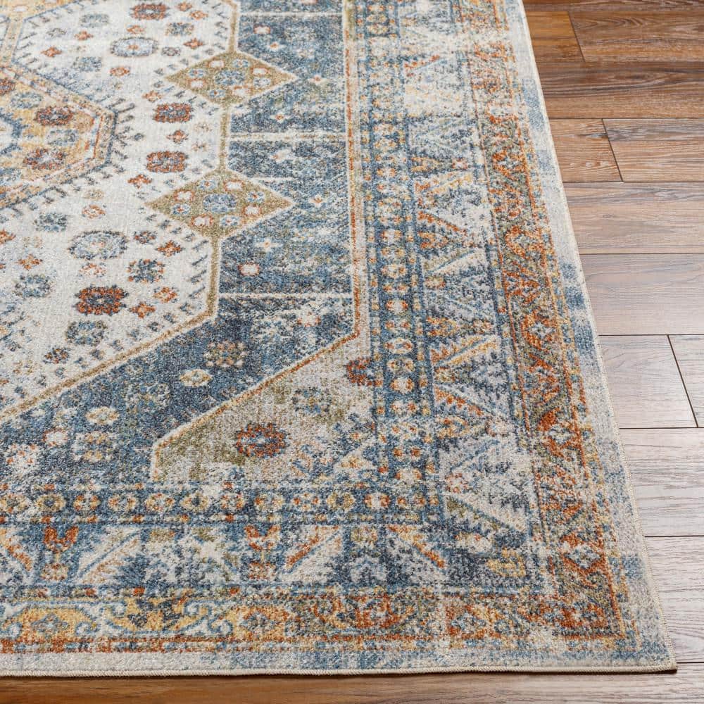Blue Rectangular 8' x 10' Machine Washable Synthetic Rug
