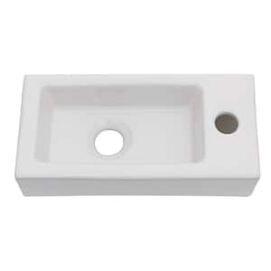 14.5 in. x 7 in. White Ceramic Rectangular Wall Hung Vessel Sink Single Faucet Hole for Small Bathroom