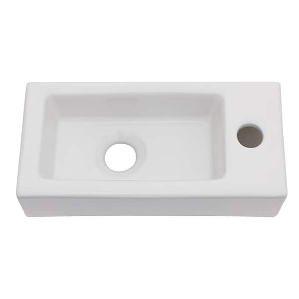 Logmey 14.5 in. x 7 in. White Ceramic Rectangular Wall Hung Vessel Sink Single Faucet Hole for Small Bathroom