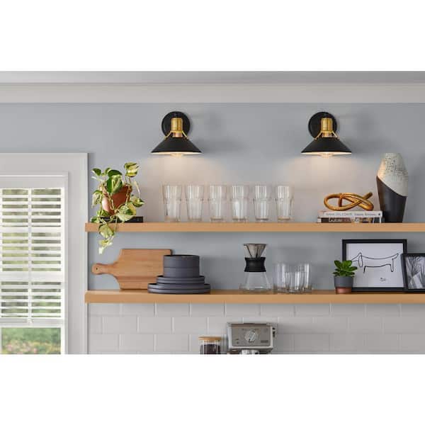 Feldner One Light Wired Sconce Matte Black Finished And Aged Brass Accents