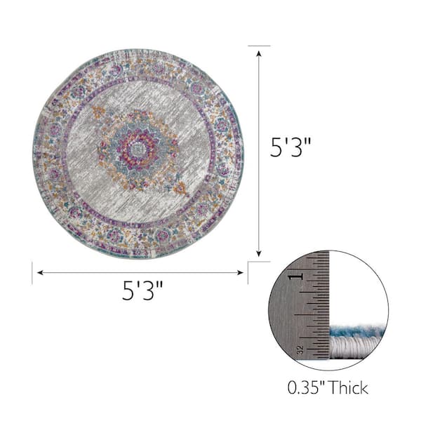 Oryn Vintage Multicolor 5 ft. Round Medallion Polypropylene Area Rug