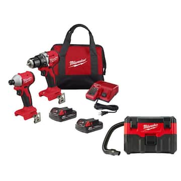 M18 18-Volt Lithium-Ion Brushless Cordless Compact Drill/Impact Combo Kit w/(2) Batteries, Charger, Bag & M18 2 Gal Vac