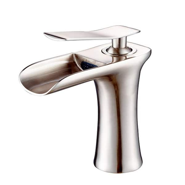 FLG Single-Handle Single-Hole Waterfall Bathroom Faucet in Brushed Nickel