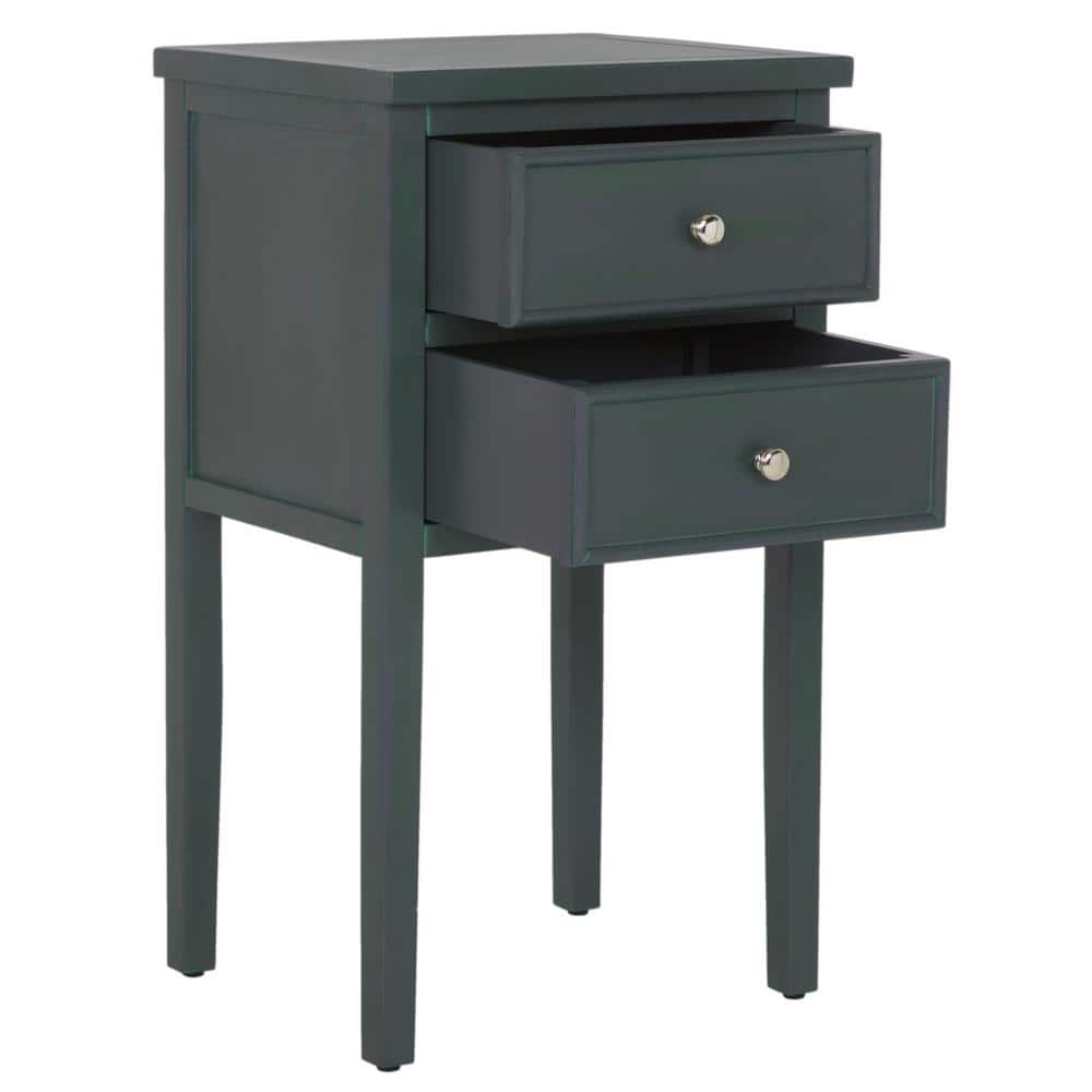 Transitional Blue-Gray Wood and Metal Accent Table with Storage