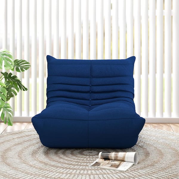 Caterpillar 34 in. Armless Velvet Curved Single Seat Bean Bag Sofa for Living Room Bedroom Salon Office in. Blue