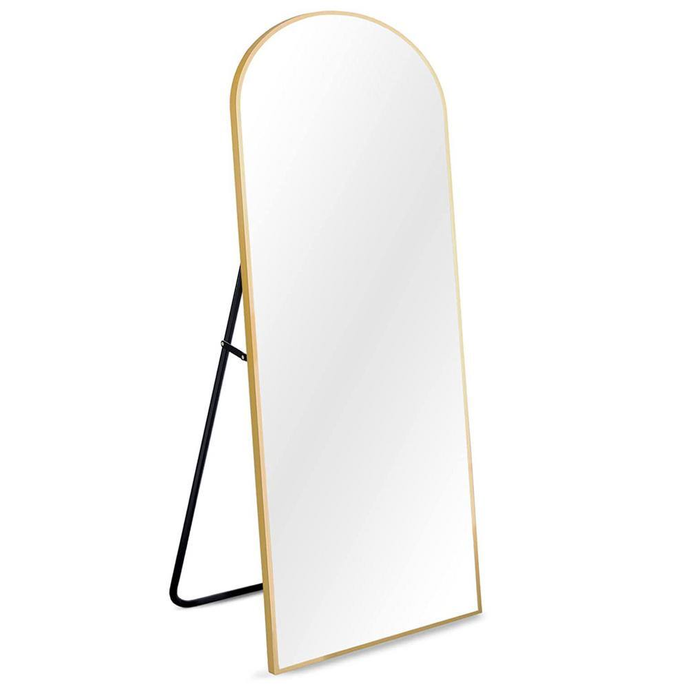 21 in. W x 64 in. H Arched-Top Gold Aluminum Framed Standing Mirror Wall-Mo