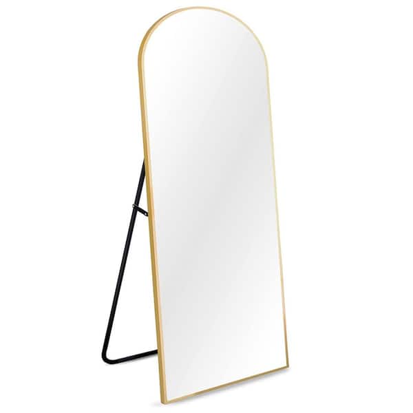 IDEAGLE 21 in. W x 64 in. H Arched-Top Gold Aluminum Framed Standing Mirror Wall-Mounted Full Length Mirror