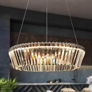 Modern Dining Room Wagon Wheel Chandelier Built-in LED Plating Brass Chandelier with Crystal Strips