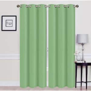 Madonna Sage Solid Polyester Thermal 76 in. W x 84 in. L Grommet Blackout Curtain Panel (2-Set)