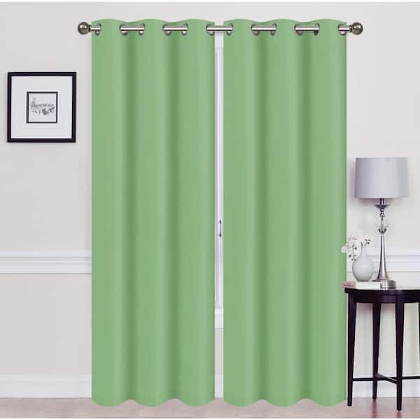J&V TEXTILES Madonna Sage Solid Polyester Thermal 76 in. W x 84 in. L Grommet Blackout Curtain Panel (2-Set)