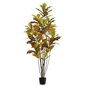 6 in. Artificial Potted Cronton Tree with 140-Leave Green and Orange