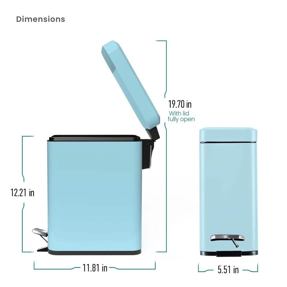 Light Blue Stainless Steel 1.3 Gallon Step Pedal Trash Can