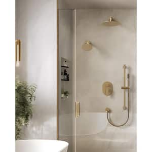 3 in 1 Showers with Valve 3-Spray Dual Wall Mount 10 in. Fixed and Handheld Shower Head 2.5 GPM in Brushed Gold
