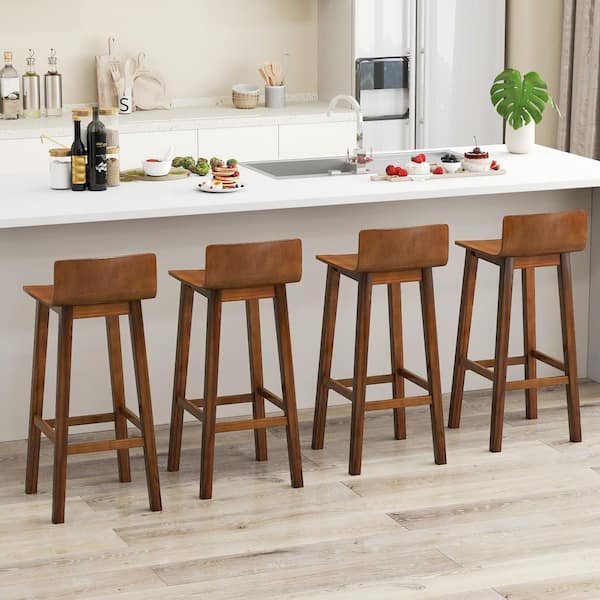 29 in. Wood Outdoor Bar Stool with Solid Back and Seat (2-Pack)