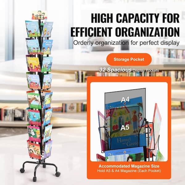VEVOR Magazine Display Stand, 32-Pockets Brochure Display Stand