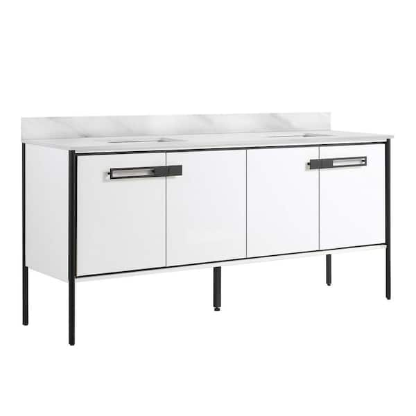 FINE FIXTURES Oakville 72 in. W x 20.5 in. D x 33.5 in. H Bath Vanity in White Matte with White Ceramic Top