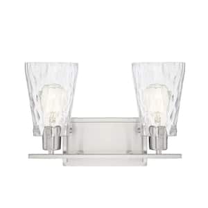 Vaughan 14.25 in. W x 9.25 in. H 2-Light Satin Nickel Bathroom Vanity Light with Clear Glass Shades