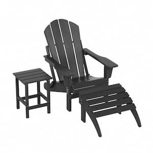 Angel Classic Gray Plastic Adirondack Chair with Ottoman and Side Table Set (3-Piece)