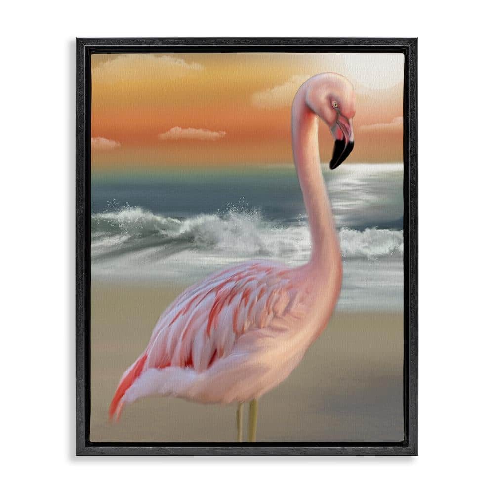 Coastal Beach Flamingo Black Framed Floater Canvas Wall Art, design by Matthew Piotrowicz price history on PriceWatchPro