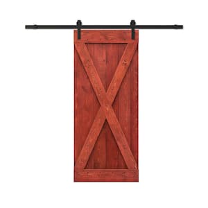 24 in. x 84 in. Cherry Red Stained DIY Wood Interior Sliding Barn Door with Hardware Kit